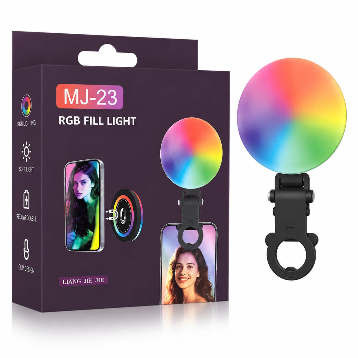 Lampe Selfie RGB MJ-23 Rechargeable à Clip pour Smartphone